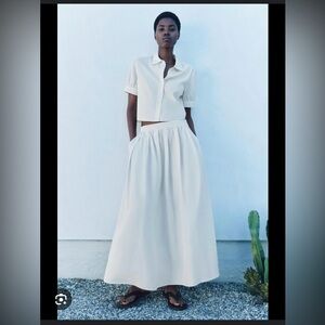 Zara White/Ivory Pleated A-Line Maxi Skirt